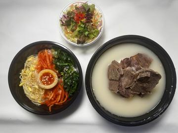 3種セット④ 韓国ヘルシー定食 新鮮野菜サラダ+ミニビビンバ+ソルロンタン
