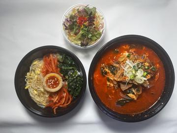 贅沢韓国スパイシー3種セット 新鮮サラダ+ミニビビンバ+ユッケジャン