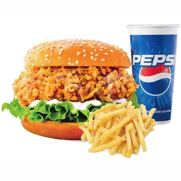 クリスピーチキンバーガー、フライドポテトM、お好みのドリンク  田脆堡(任其一)+薯条+品
