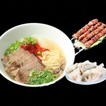 人気No1！蘭州人気セット(蘭州牛肉麺+ラム肉の串焼き(2本)+水餃子(5個)+昆布サラダ)