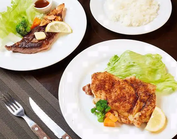 (4)(12)チキンステーキとサーロインステーキ盛り合わせ Chicken Steak ＆ Sirloin Steak Platter