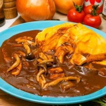 デミグラスソース＆キノコのレアオムライス Rare Omelette Rice with Mushrooms Demi-Glace