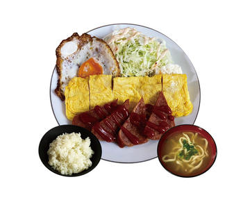 【沖縄定番】ポーク玉子定食(ミニそば付き)