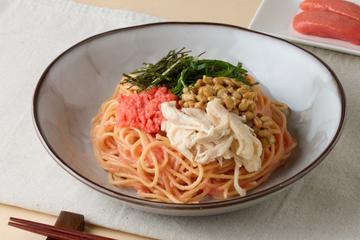 【和風】納豆と蒸し鶏のオリジナルたらこパスタ Natto Chicken Tarako Pasta
