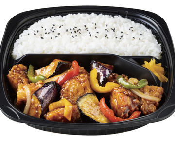 鶏竜田となすの黒酢あん弁当