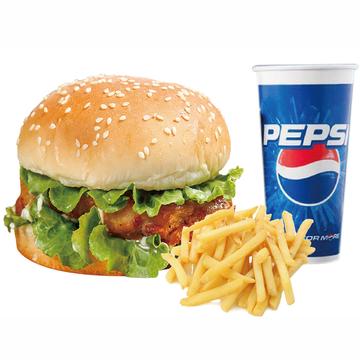 オーリンズ風チキンバーガー、フライドポテトM、お好みのドリンク 奥良腿堡/薯条/品