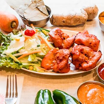骨なしタンドリーチキン4P＆サラダ Boneless Tandoori Chicken (4 Pieces) ＆ Salad