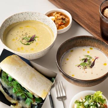 【食べ応えセット】 スープ2種+クロックムッシュサンドセット Two Soups ＆ Croque Monsieur Sandwich Set