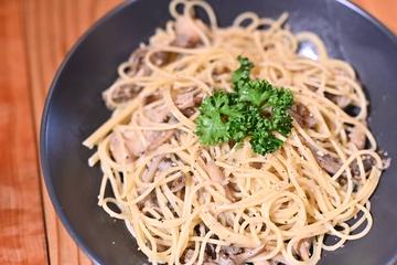 きのことナッツの豆乳パスタ mushroom pasta with soup