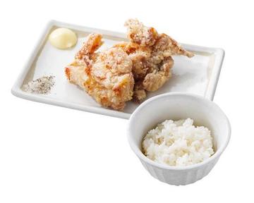 から揚げセット(あご出汁と塩麹の特製から揚げ2個 Special Fried Chicken Set (fried chicken 2p ＆ Rice)