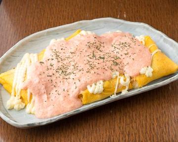 めんたいソースのとんぺい焼き Flat-shaped Pork Crepe with Seasoned Cod Roe Cream