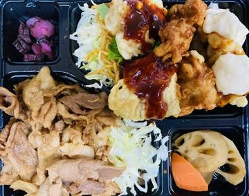 一キロ弁当 3色唐揚げ&醤油ダレ豚焼肉
