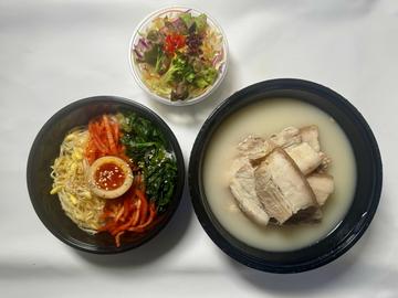 贅沢韓国ヘルシー3種セット 新鮮サラダ+ミニビビンバ+韓国式豚コムタン