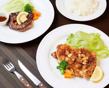 (5)(13)チキンガーリックとフィレステーキ盛り合わせ Garlic Chicken ＆ Fillet Steak Platter