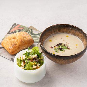 【ヘルシーライトセット】スープ+オリーブオイルパン+ミニサラダ Soup, Olive oil Bread  ＆ Mini Salad Set