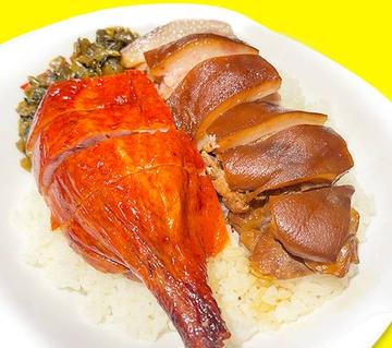 隆江猪脚+脆皮(豚すね肉+クリスピー焼き鴨肉丼物)