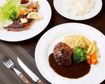 (1)(12)ハンバーグとサーロインステーキ盛り合わせ Hamburg Steak ＆ Sirloin Steak Platter