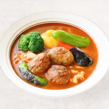 ラムジャムボールと揚げブロッコリーのカレー