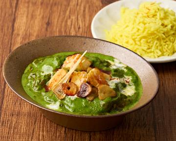 ほうれん草パニールカレー＆ライス  Spinach  Paneer Curry with Rice