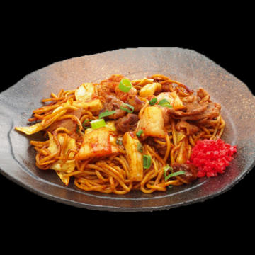 豚キムチソース焼そば 麺大盛、2麺使用 具材も大盛