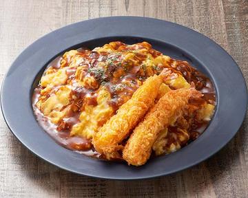 チキンデミオムライス&エビフライ2本 Demi-Glace Chicken Omelette Rice with Fried Shrimp (2 Pieces)
