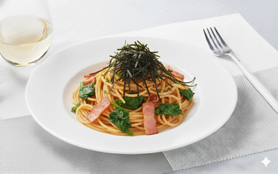 ほうれん草とベーコンのガーリックバター醤油パスタ2280円↓