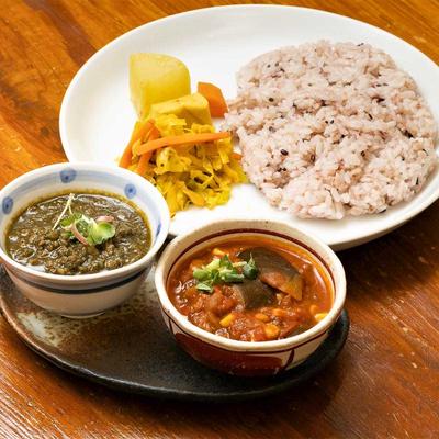 <週替わりの肉カレー+ベジカレー> まかないカレー2種盛り弁当