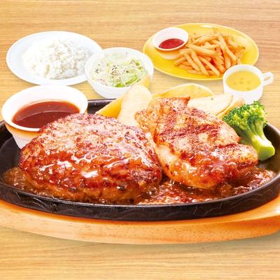 【944】手ごねハンバーグ&グリルチキン弁当　ポテト&コーンスープセット