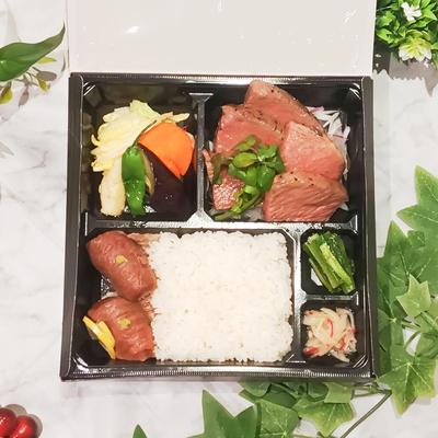サーロインステーキと肉寿司弁当
