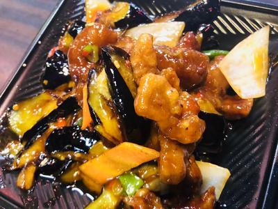 豚肉唐揚げと茄子の炒め(肉段茄)
