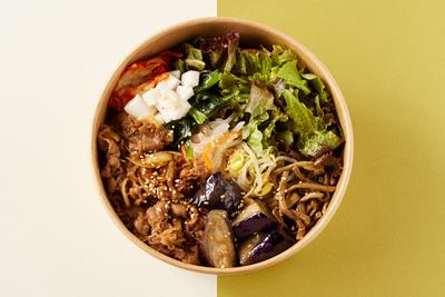 【甘辛】牛プルコギと揚げ茄子の玄米ビビンバ Beef Bulgogi & Fried Eggplant Bibimbap
