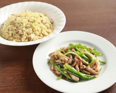 叉焼チャーハン＆小皿セット(写真はチャーハン＆青椒肉絲です)