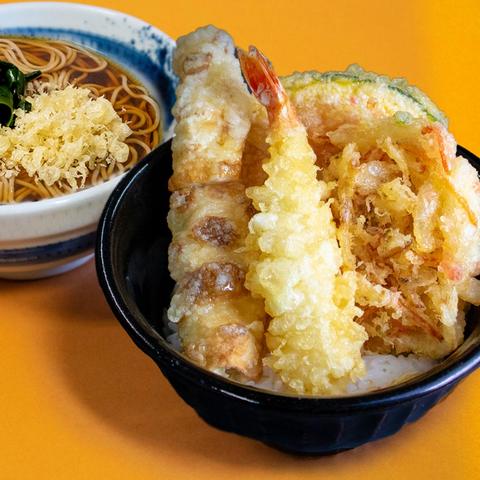 しぶそば溝の口店 天丼セット(海老天×1、ちくわ天×1、かき揚げ1/2×1、南瓜天×1)