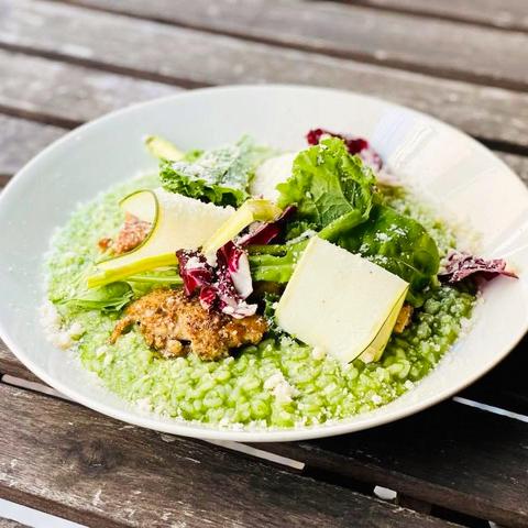 ロマンレコーズカフェ 鶏とほうれん草のグリーンリゾット
