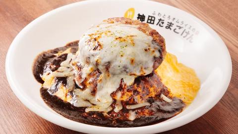 ふわとろオムライスの店 平井たまごけん ハヤシ＆炙りチーズハンバーグオム Hashed Beef Sauce ＆ Grilled Cheese Hamburger Omelet Rice