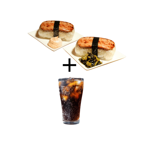 本場沖縄のタコライス！極樂食堂(極楽食堂)代々木上原店 スパムおにぎり2個+ドリンク Spam rice balls 2 pieces + drink