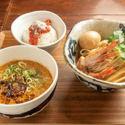 らーめん砦 京町堀店 濃厚！海老つけ麺 ダンクライスセット 煮卵付き