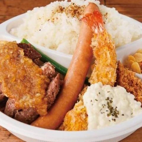 1ポンドのステーキハンバーグ タケル 東三国店 ミックスグリルステーキ100g弁当
