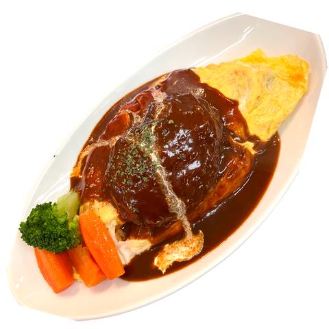 【menu限定価格商品あり】カリーWEST百名店2020 いずみバーグ 御幣島店 特製チキンオムライス(デミソース)ハンバーグのせ