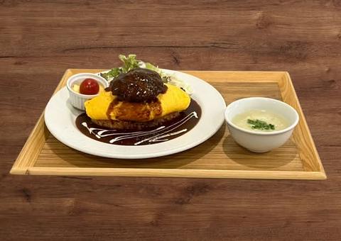 たまごダイニング 卵と玉子 ハンバーグデミグラスオムライス(スープ・サラダ付き)
