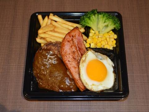 フォルクス 川口店 厚切りベーコンと目玉焼きハンバーグ弁当