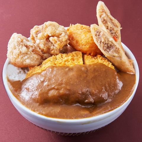 旨い男メシ!特盛がっつり食堂 長居店 こだわりカツカレー丼 500 (唐揚2+コロッケ1+春巻1)