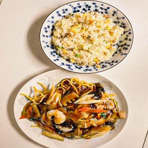 中華料理 渤海飯店 五目あんかけ焼きそば+炒飯セット